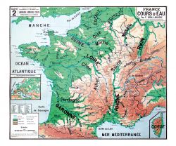Carte Vidal Lablache 2 - FRANCE COURS D'EAU - 120 x 100 cm (reproduction ancienne carte scolaire)