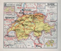 Carte Vidal Lablache 26 BIS - SUISSE - POLITIQUE ET INDUSTRIELLE - 120 x 100 cm (reproduction ancienne carte scolaire)